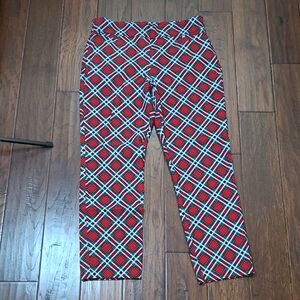 Kim Rogers Red, Green, Navy Blue & White Plaid Pullon Pants size 14 SHORT